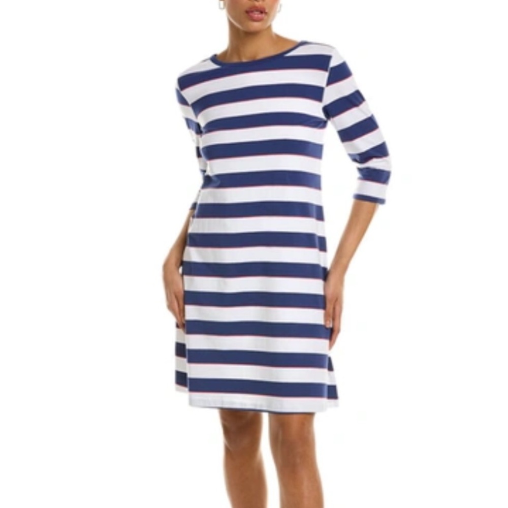 Tyler Boe Alexa white/corsican blue striped 3/4 sleeves cotton blend M dress